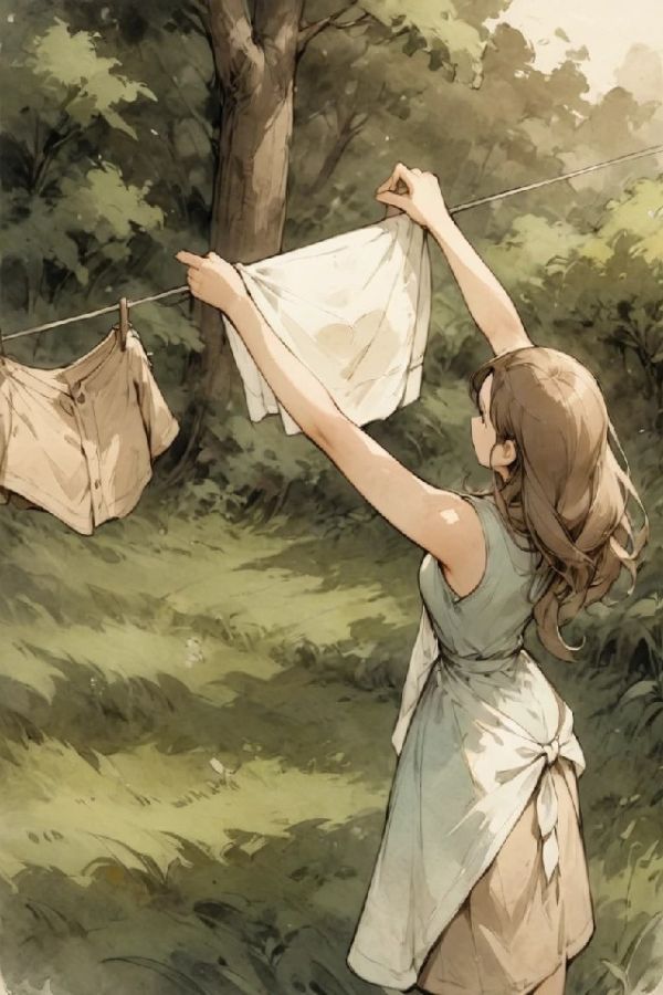 Woman hanging washing on a clothes line